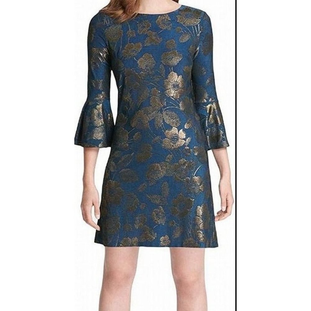 Tommy Hilfiger Size 8 Poppy Jacquard Bell Sleeve Dress